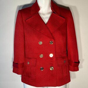 Tahari SZ 6 Red Woven Double Breasted Blazer Office Timeless Preppy Academia